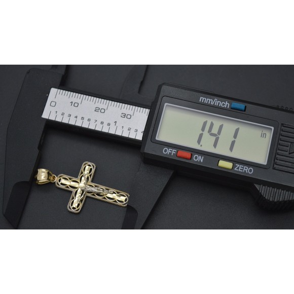 Real Solid 10K Yellow Gold Jesus Cross Oval Diamond Cut Pendant 2.0gr - Picture 4 of 6